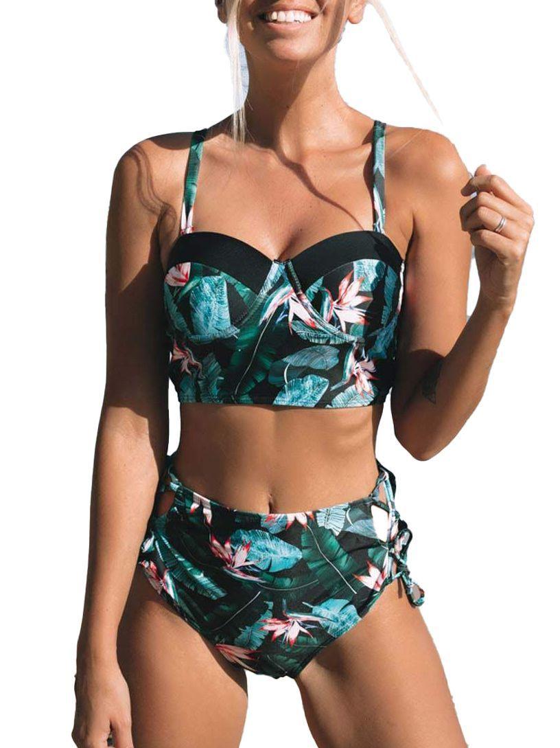 Daikiri Bikini Mujer Daikiri Push Up Tiro Alto Negro Flores Xl-0