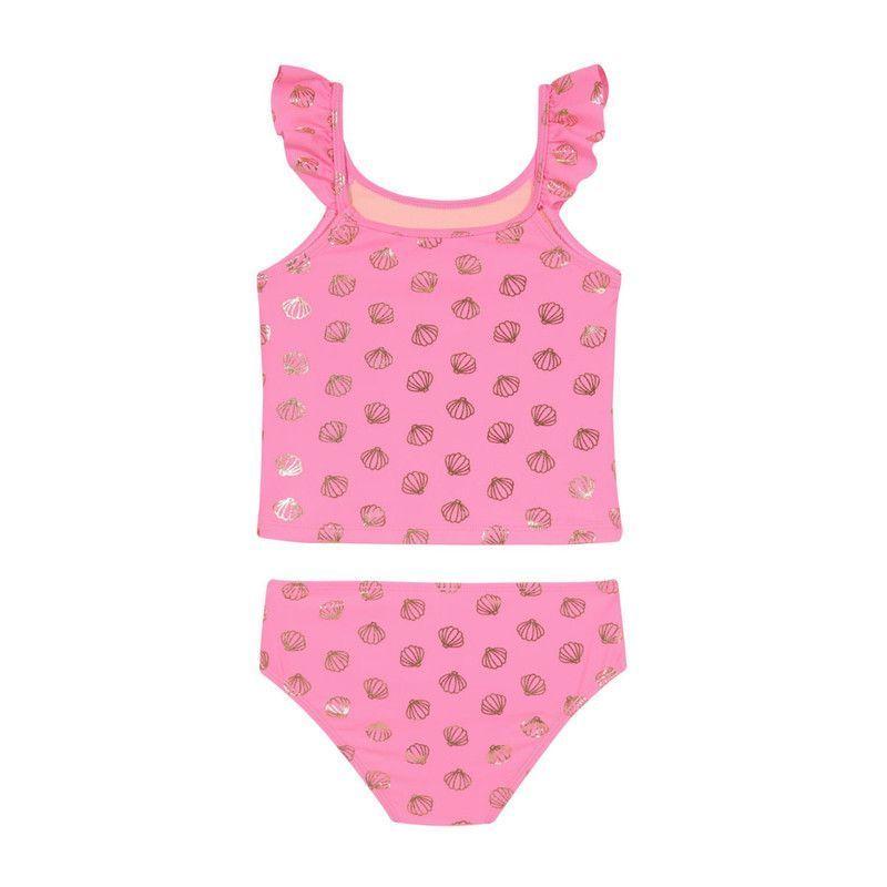 Traje de Baño Tankini UV30+ Top con Mangas para Niña Coral-2