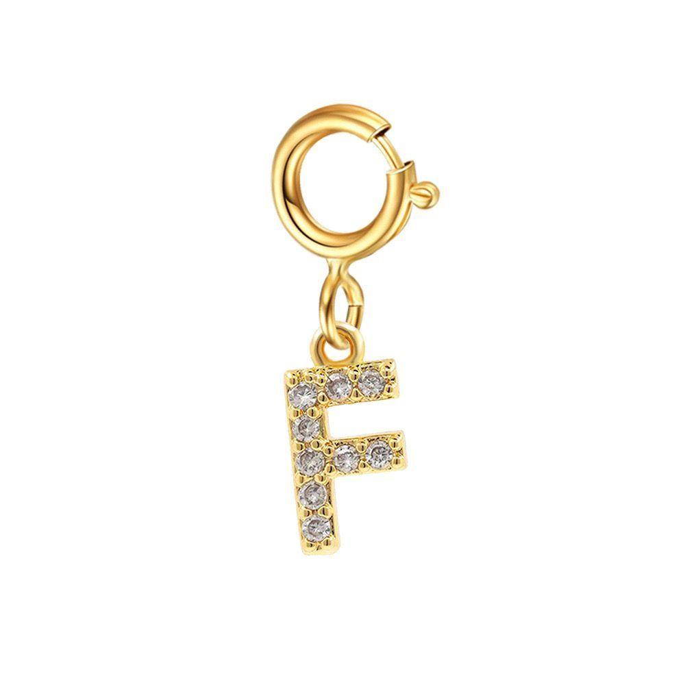 Cadena Eslabones Oro Amarillo 18k Charm Letras Inicial F Full Diamante-0
