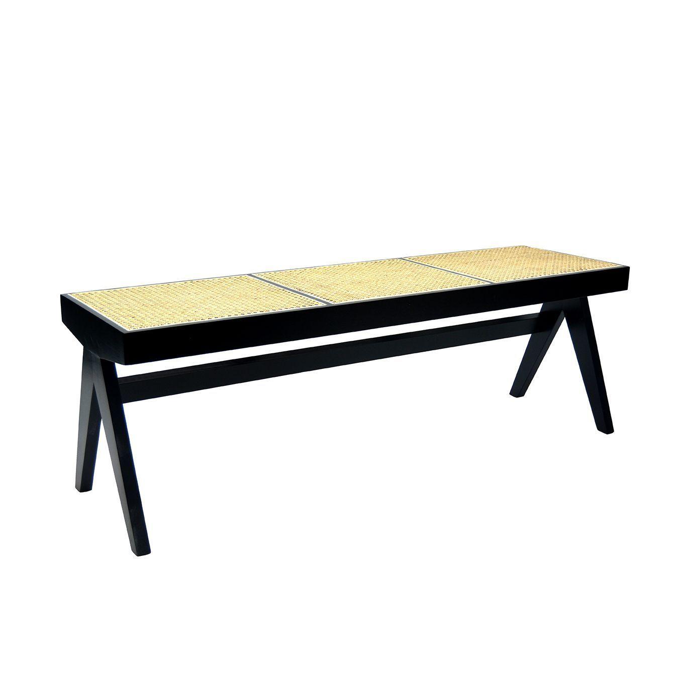 Banca Levin de madera color negro y rattan-2