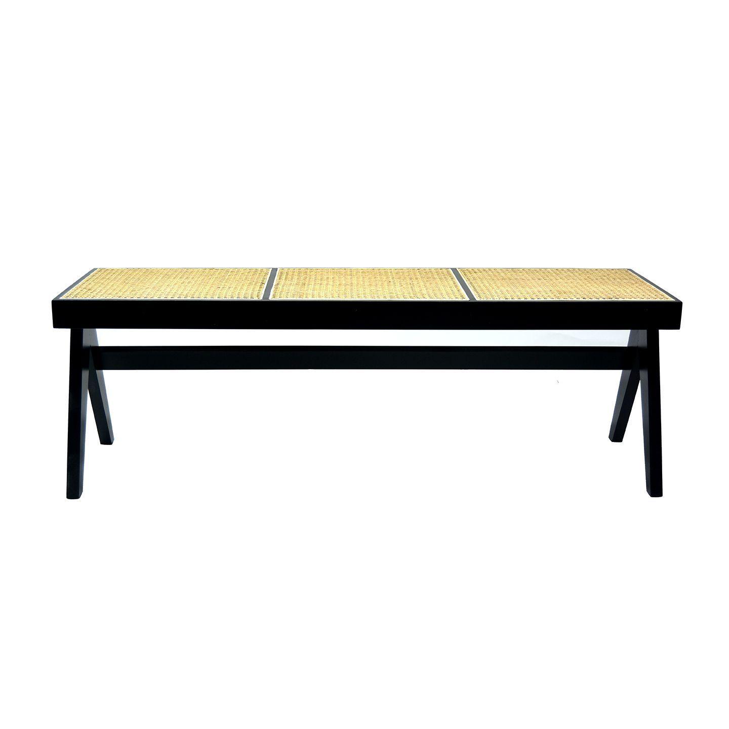 Banca Levin de madera color negro y rattan-0