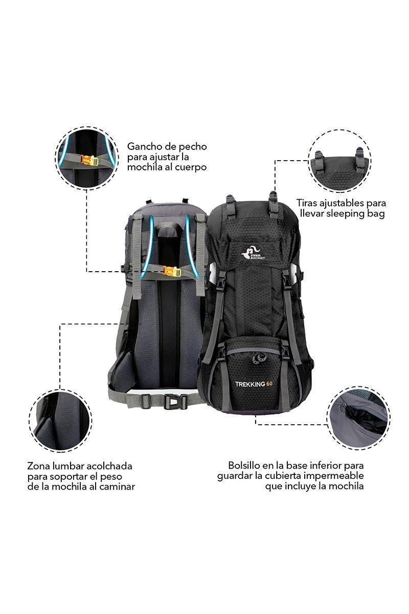 Mochila 60 L Outdoor Trekking Camping Negro-3