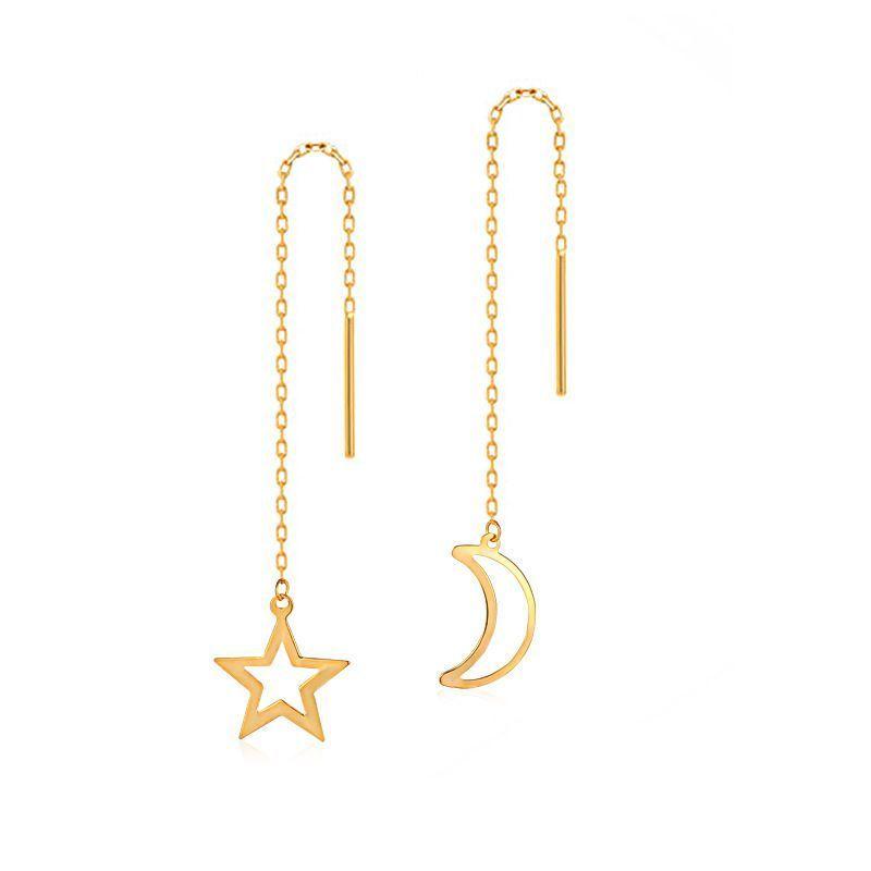 AROS LARGOS CADENA LUNA ESTRELLA ORO AMARILLO 18K-0