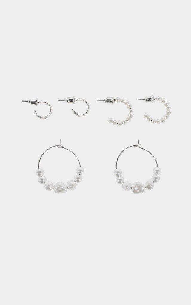 Set Aros Perla Plateados  Humana-0
