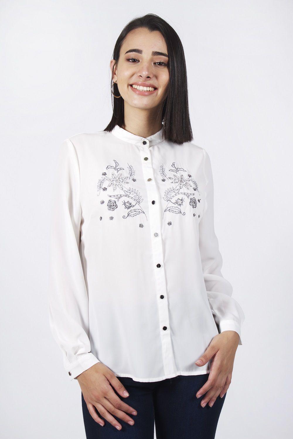 Blusa bordada cuello mao blanco-0