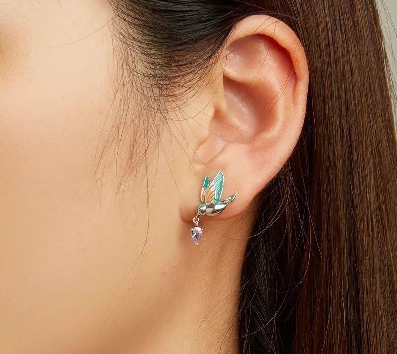 Aros Pajaro Colibri Multicolor Plata 925-2