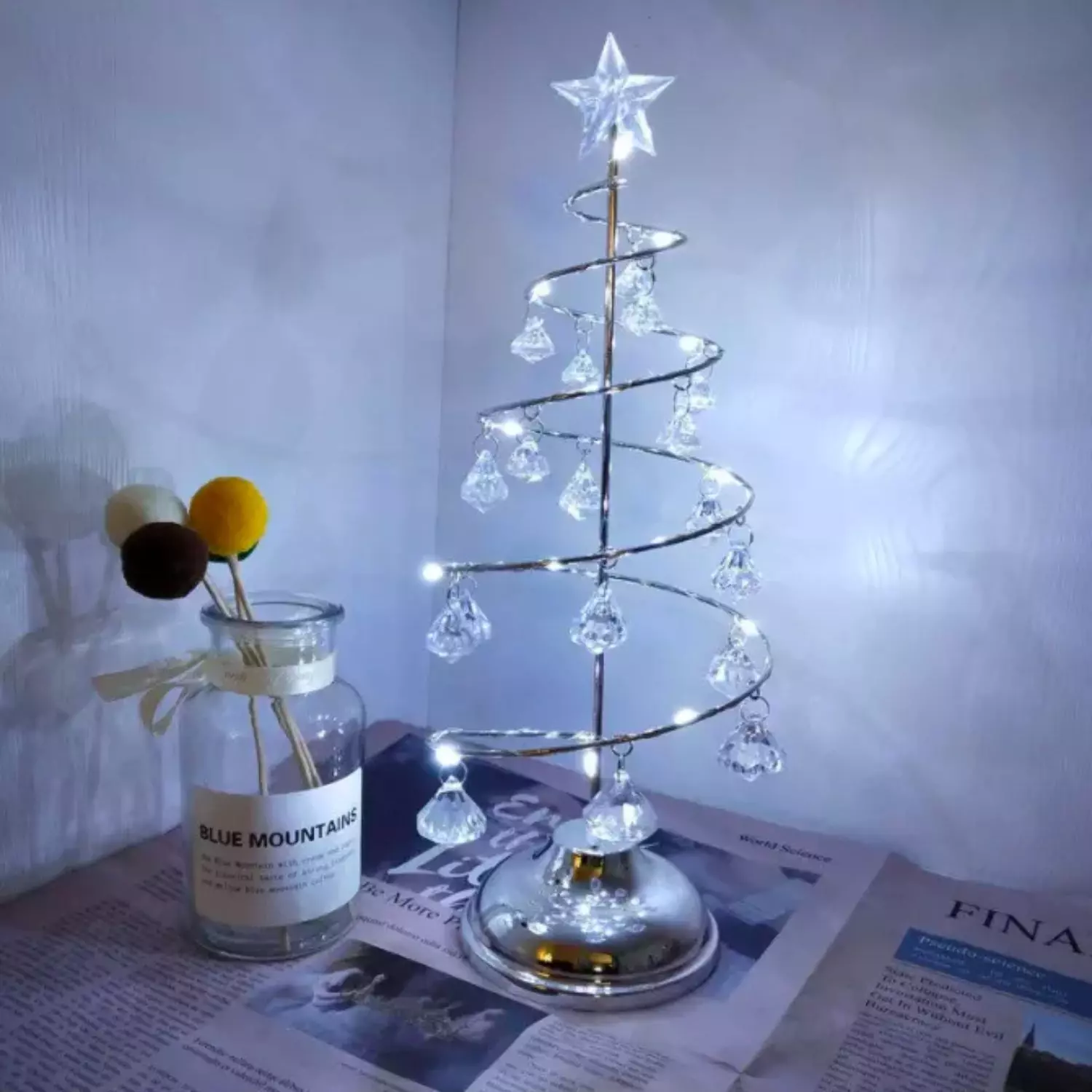 Árbol de Navidad Metálico con Luz Led Plateado 33 cm- Bohemik-2