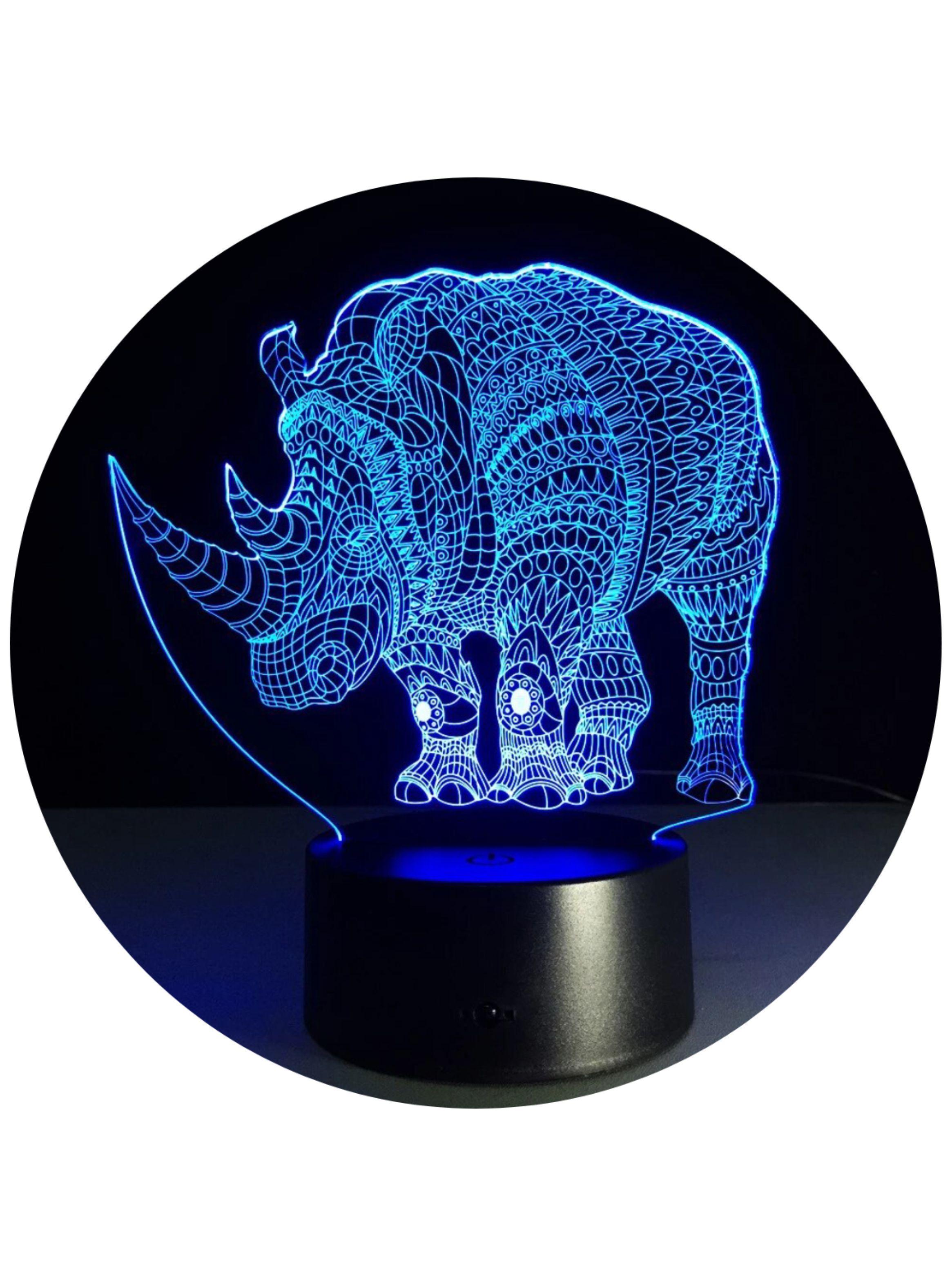 Lámpara Led 3d Rinoceronte Base Negra con App-3