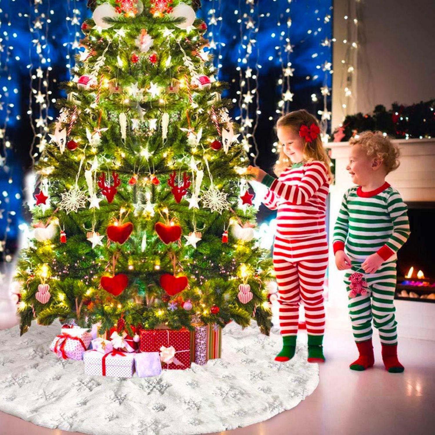 Faldón  Arbol Navidad Peludo Copos de Lentejuelas Plateadas - Bohemik-3