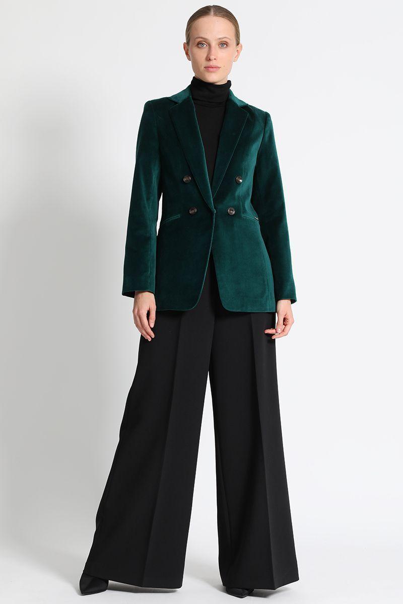 Blazer Largo Terciopelo Verde Liola-1