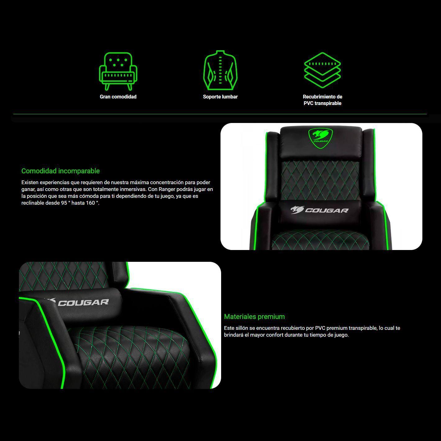 Sillon Gamer Cougar Ranger XB Verde Eco Cuero Reclinable -2