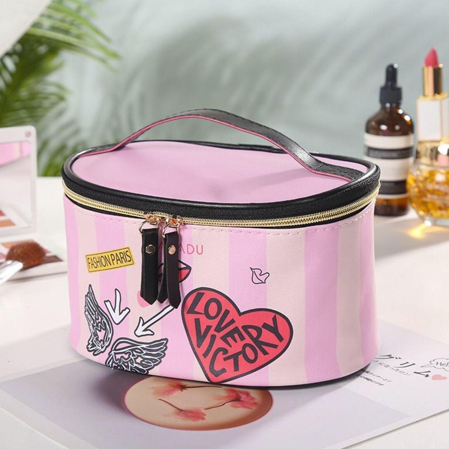 Cosmetiquero Para Maquillaje "Love Victory" Rosado Incluye Mini Espejo-4