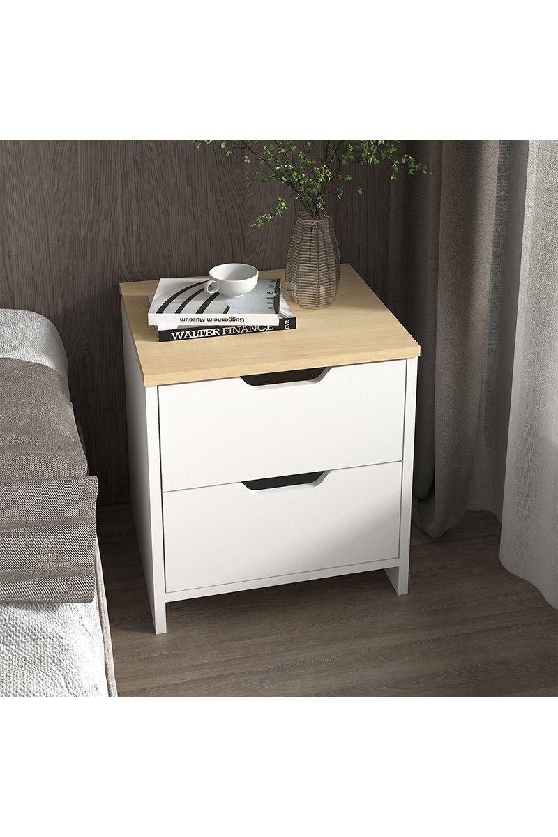 Velador Dormitorio con 2 Cajones Blanco-5