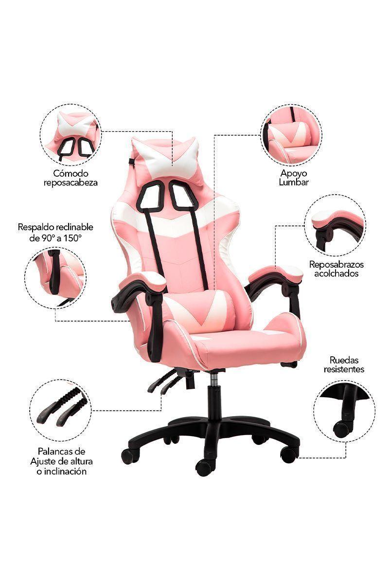Silla Gamer Ultimate Racing Reclinable Rosa-4