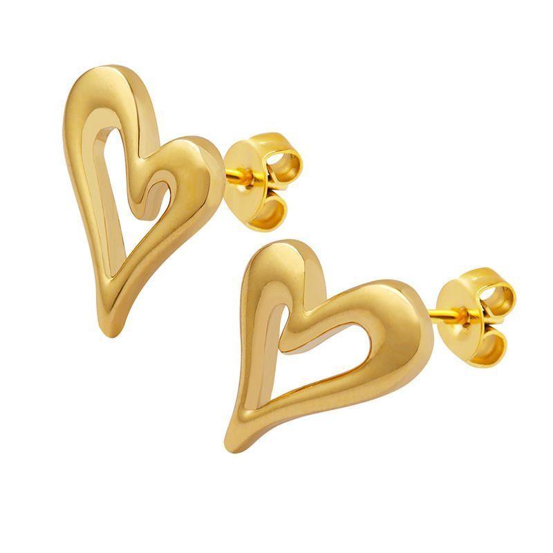 Aros Baño Oro Amarillo 18k Pegados Corazón Chec-0
