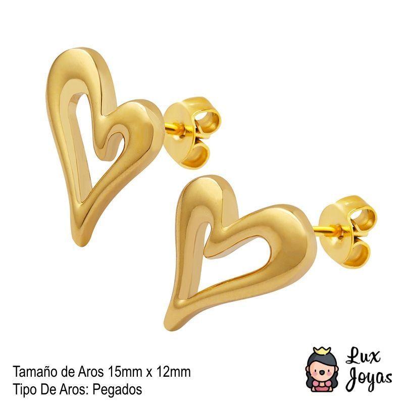 Aros Baño Oro Amarillo 18k Pegados Corazón Chec-4