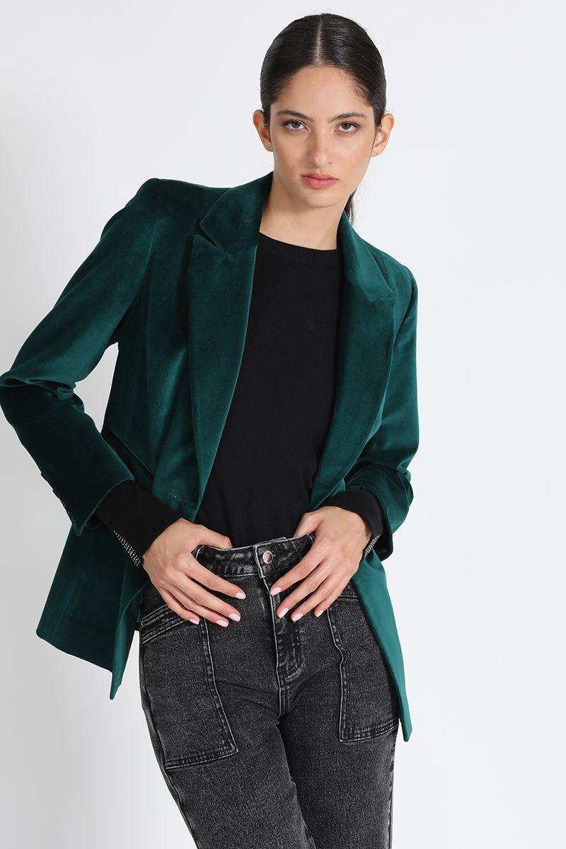 Blazer Entallado Terciopelo Verde Liola-5