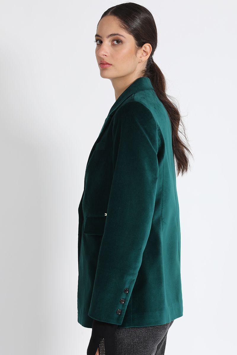 Blazer Entallado Terciopelo Verde Liola-3