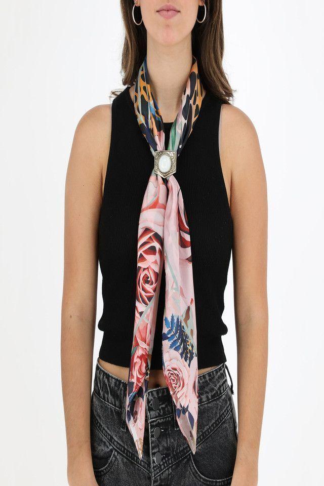 Pañuelo Bandana Estampada Multicolor Organic Nature Tigre + Anillo Metálico Dorado Escudo Humana-2