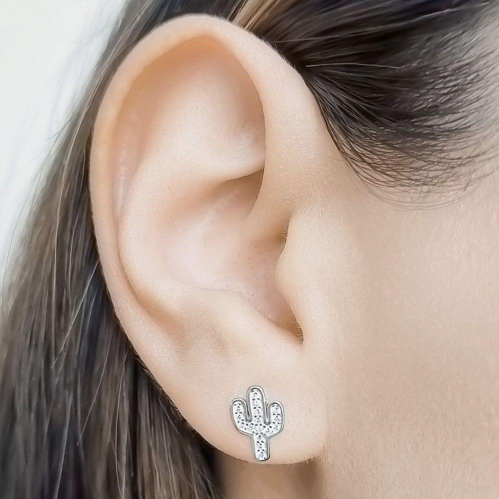 Aros Cactus Circón Blanco Plata Fina 925-2