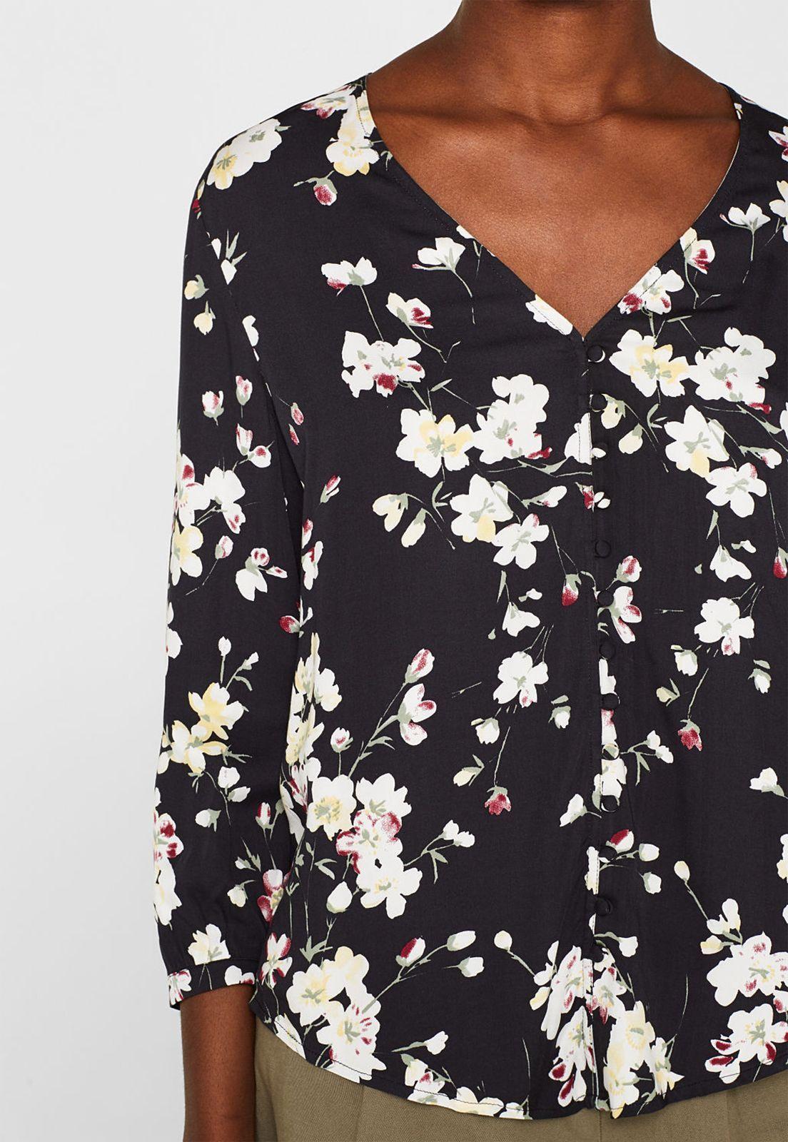 Blusa con estampado y tira de botones decorativa Negro-2