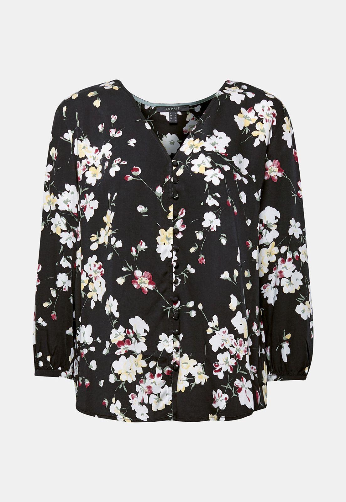 Blusa con estampado y tira de botones decorativa Negro-3