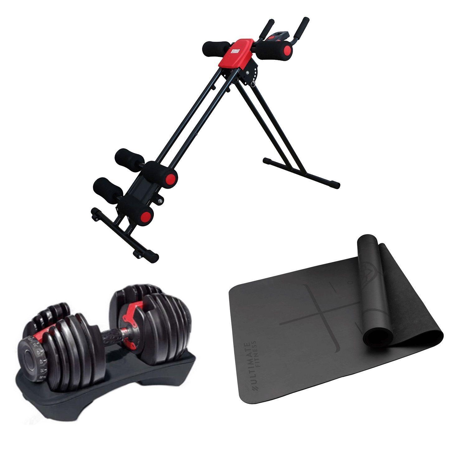 máq abdominales+mat yoga+mancuerna ajustable 24kg-0