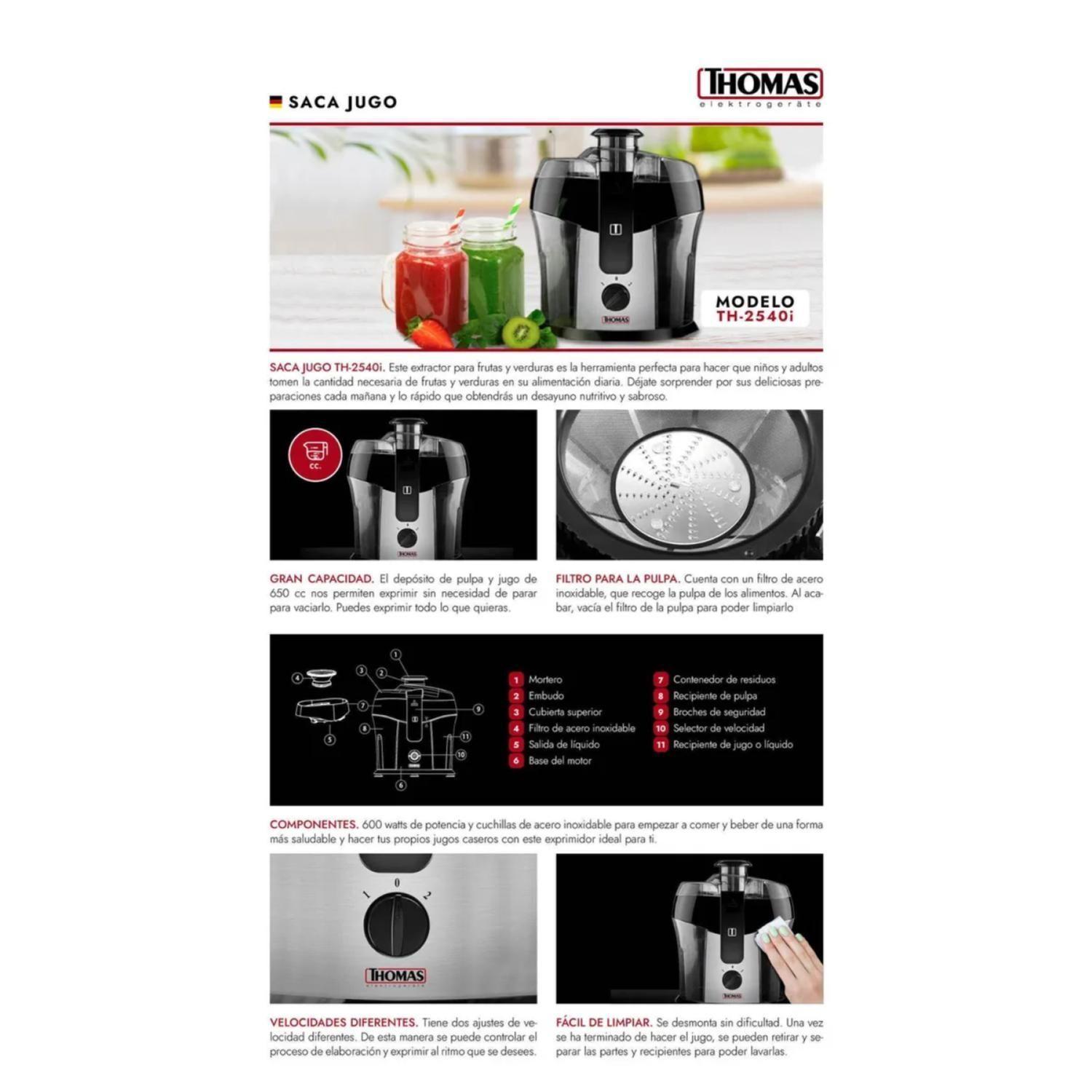 Extractor Electrico De Jugo 2V 600W Th-2540i Thomas-5