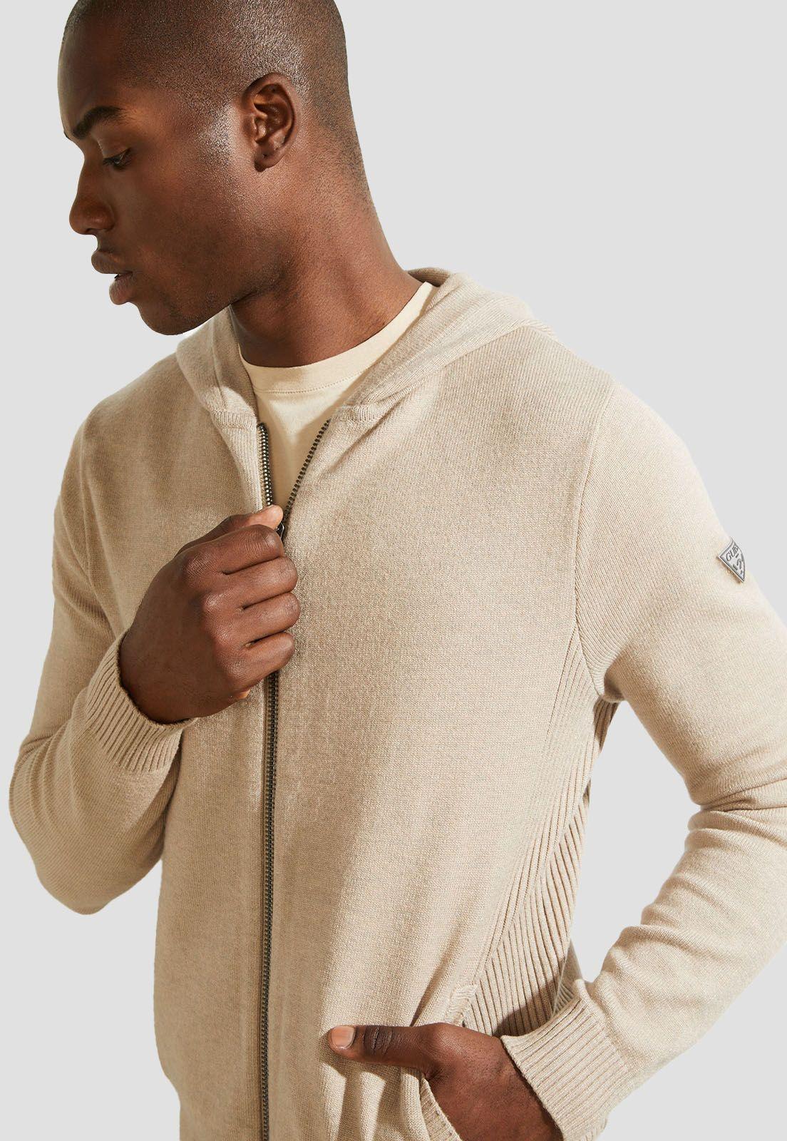 Poleron Ls Liam Zip Front Hoodie Swtr Beige Guess-1