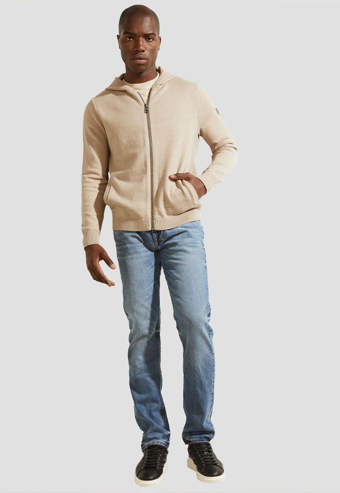 Poleron Ls Liam Zip Front Hoodie Swtr Beige Guess-0