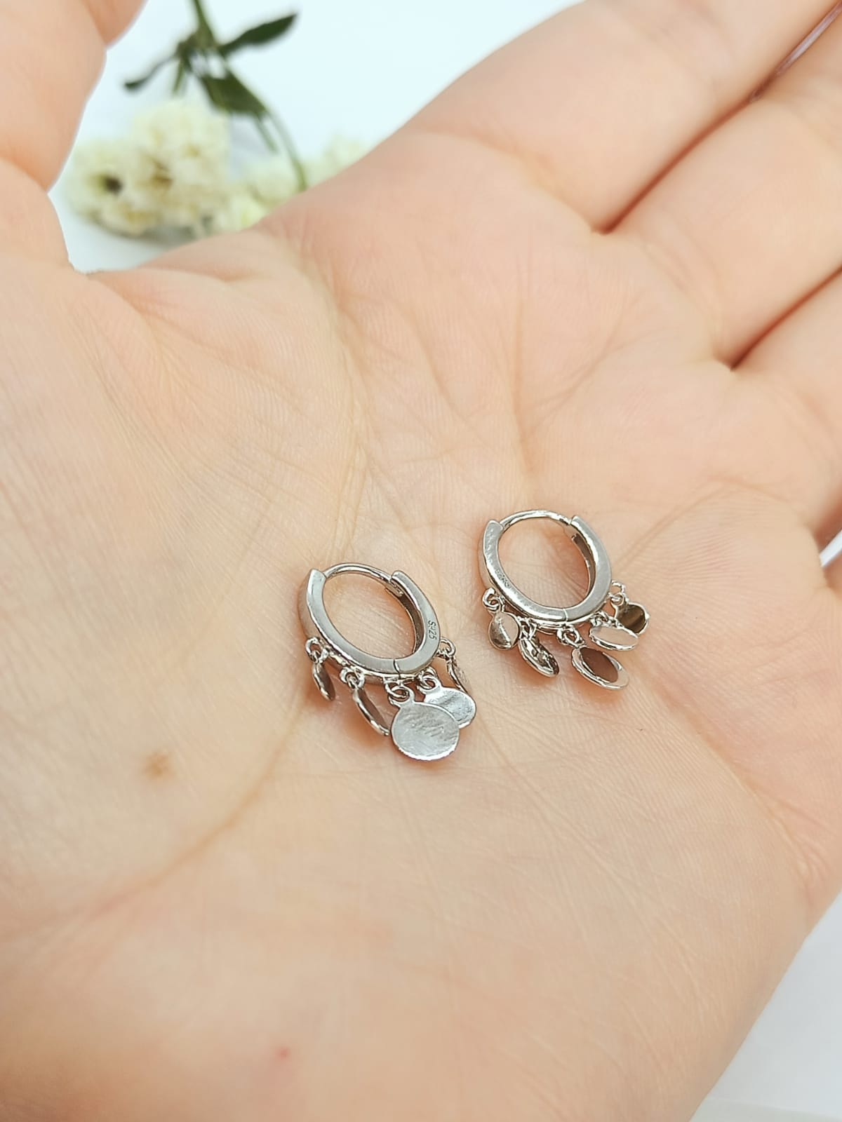 Aros Pequeños Argolla Lentejuelas Plata 925-2
