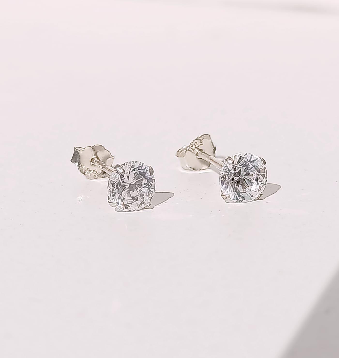 Pendientes Aretes Aros Puntos Luz En Plata 925 Zirconia 5mm-3