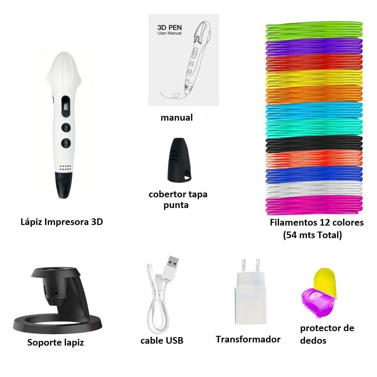 Lapiz impresora 3D SM-03 PLA ABS + 54mts filamentos - Blanco-3