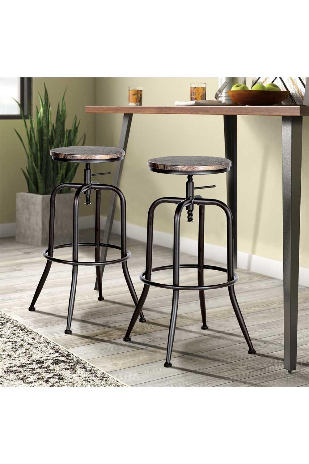 Pack 2 Piso de Bar Taburete Altura Ajustable Café Oscuro-2