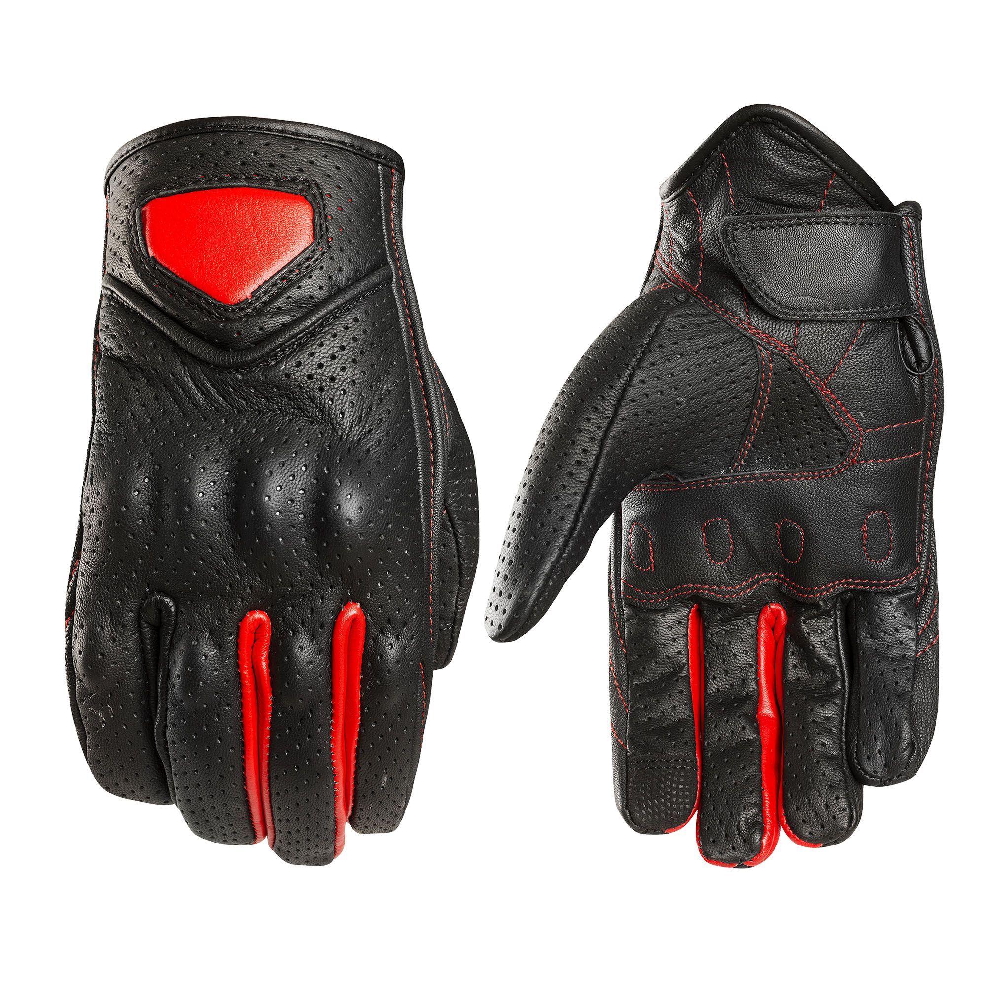 Guante Moto De Cuero Negro Rojo Perforado NR3-0