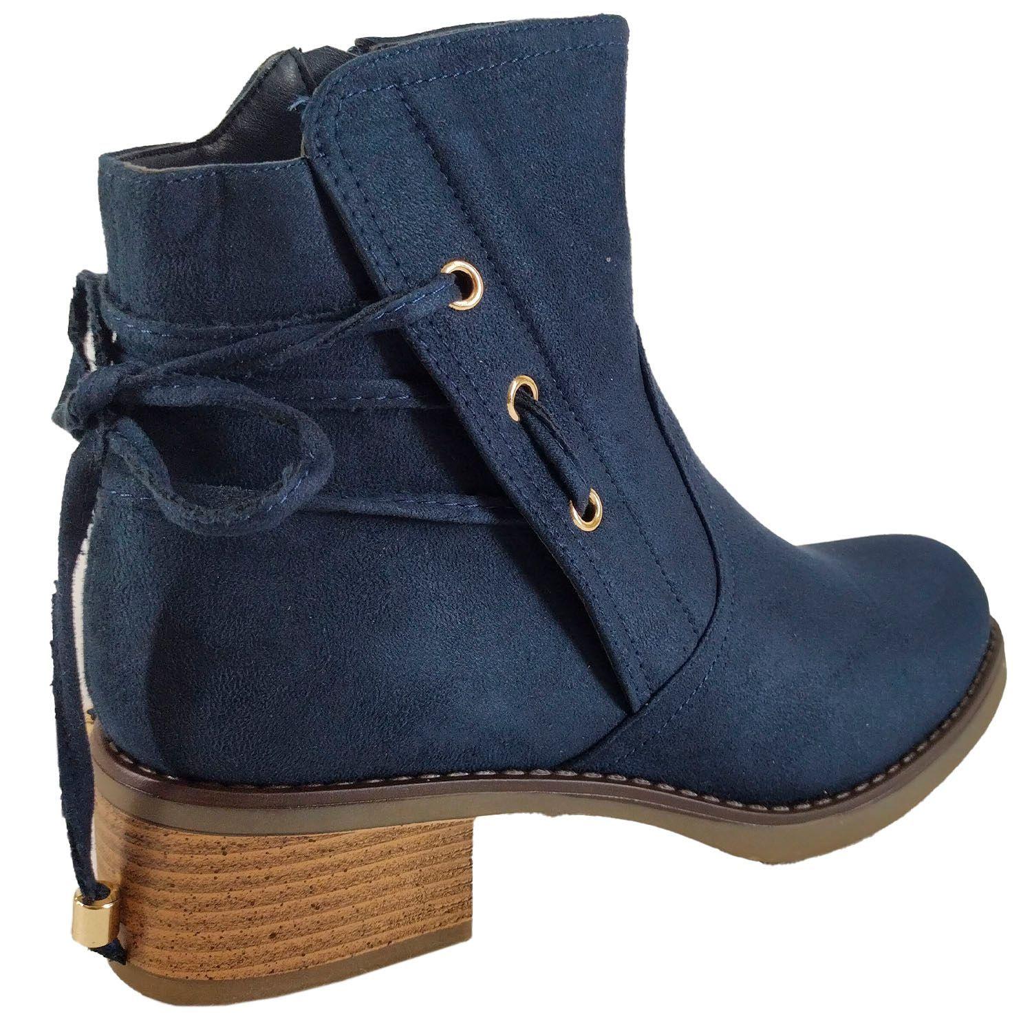 Botin de Mujer Taco Bajo Azul-2