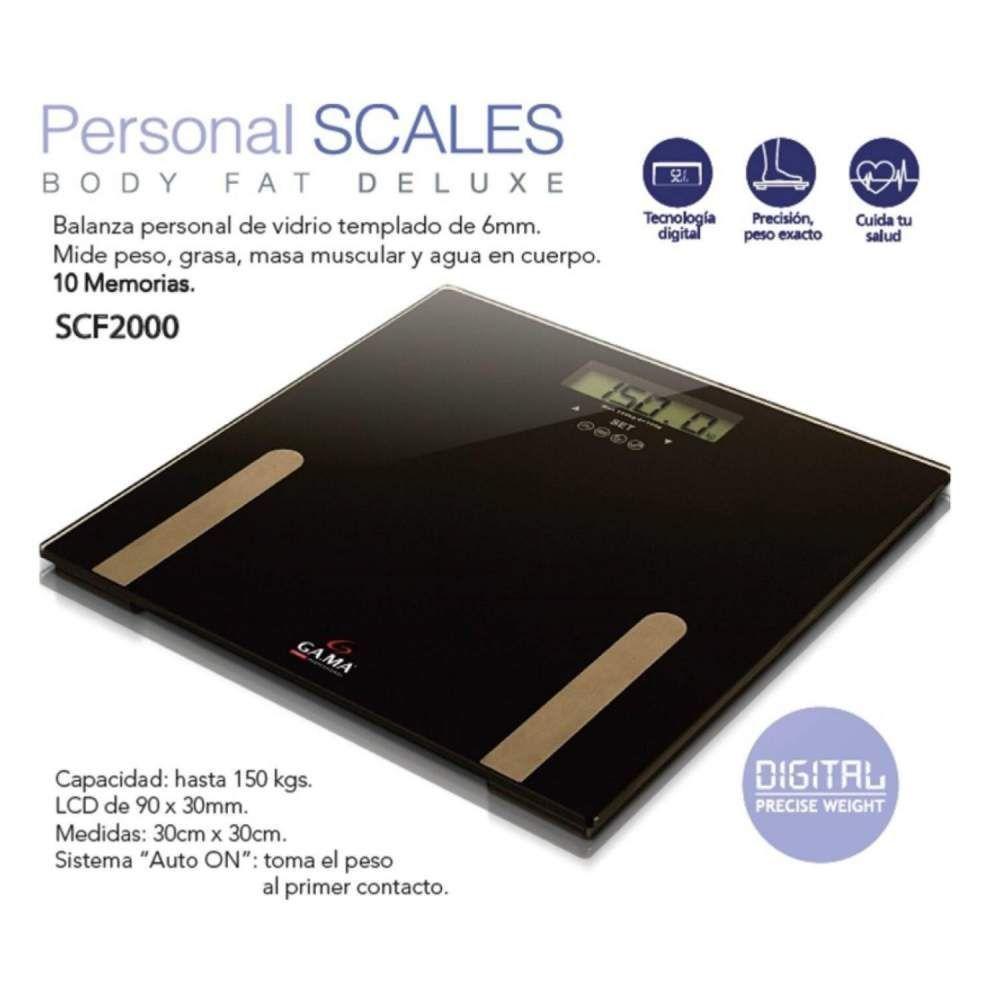 Pesa Balanza Digital Peso Grasa Masa Muscular 150Kg SCF2000 Negro Gama-1