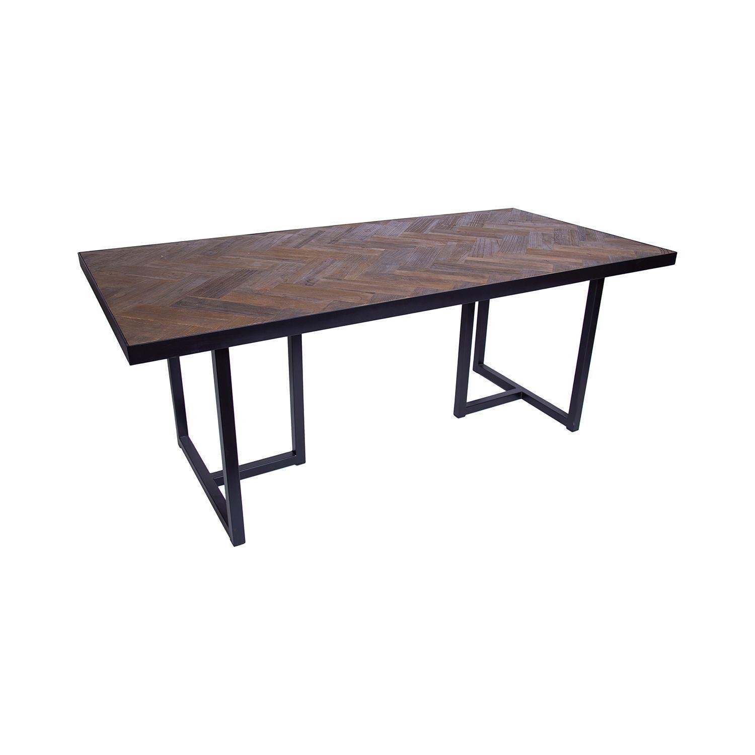 Mesa Comedor Darjan madera olmo y acero color negro.-0