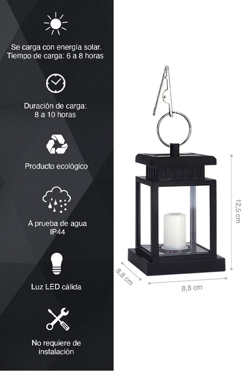 Pack 2 Faroles Solares Lámpara Colgante LED Negro-2