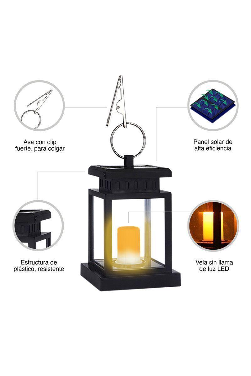 Pack 2 Faroles Solares Lámpara Colgante LED Negro-3