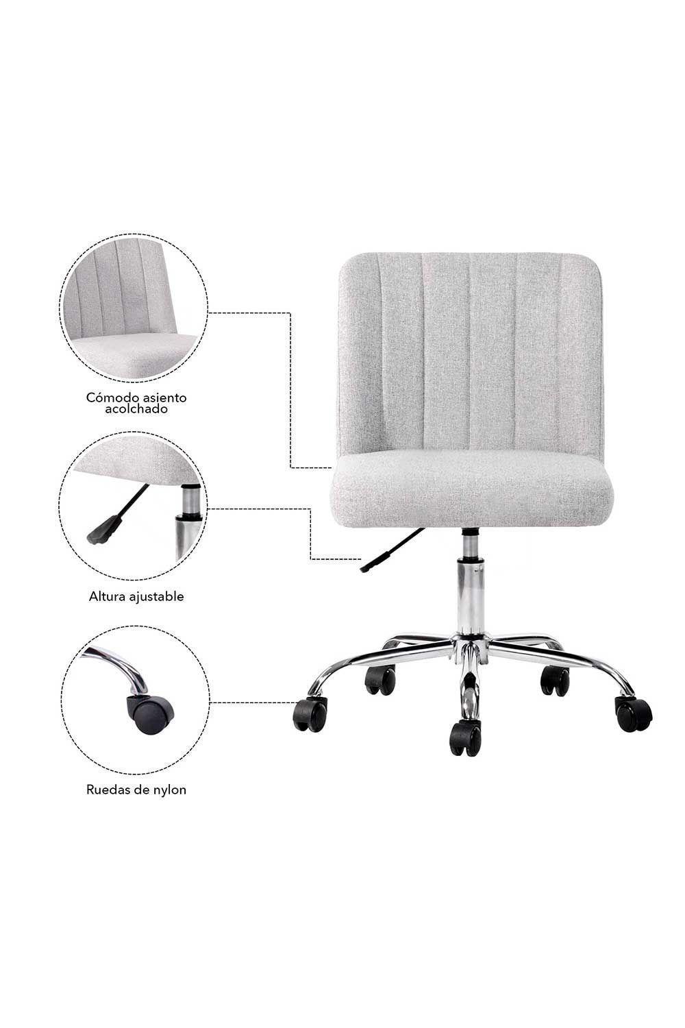 Silla de Oficina Acolchada con Ruedas - Gris-4