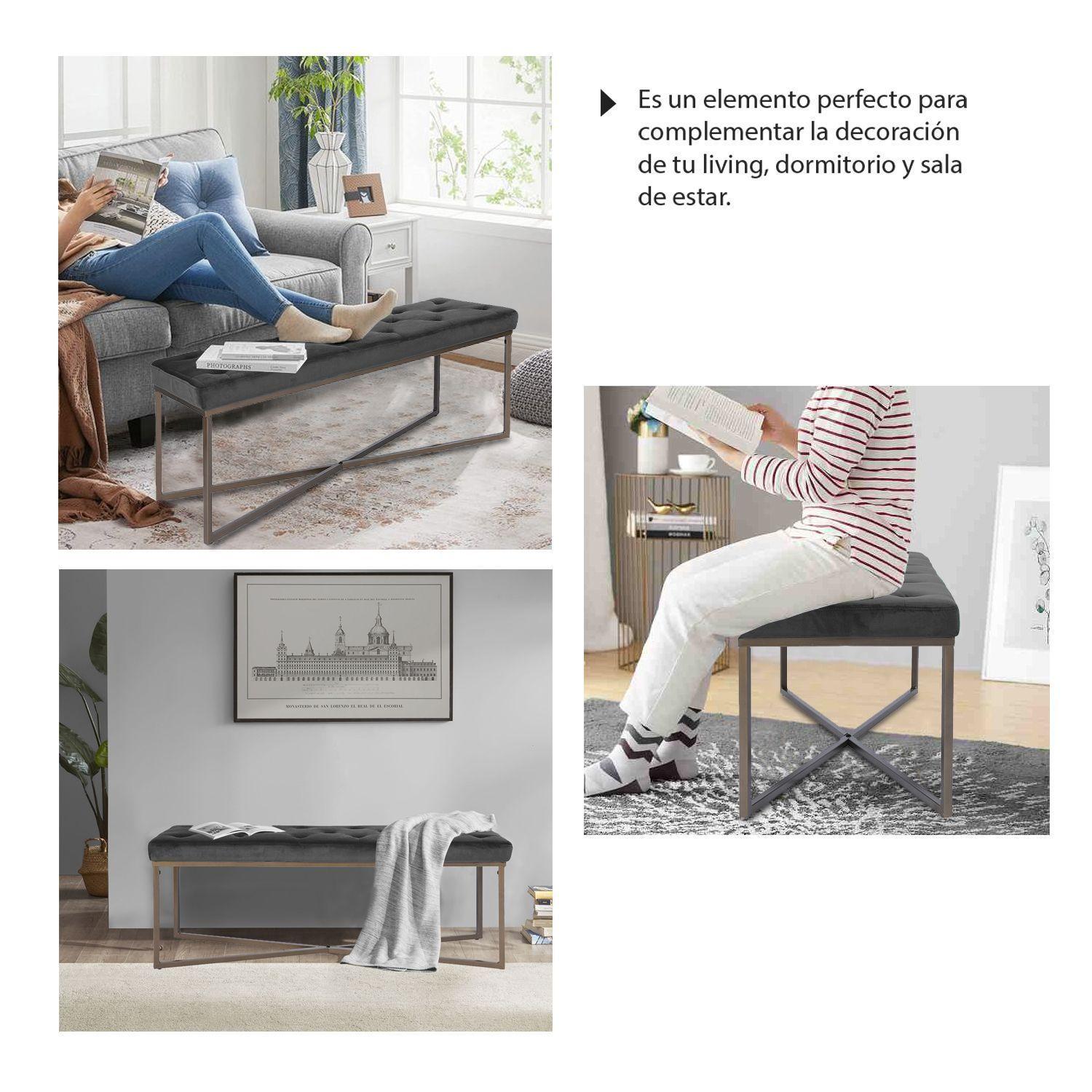 Banqueta Ottoman Pouf de Terciopelo Adana Gris-5