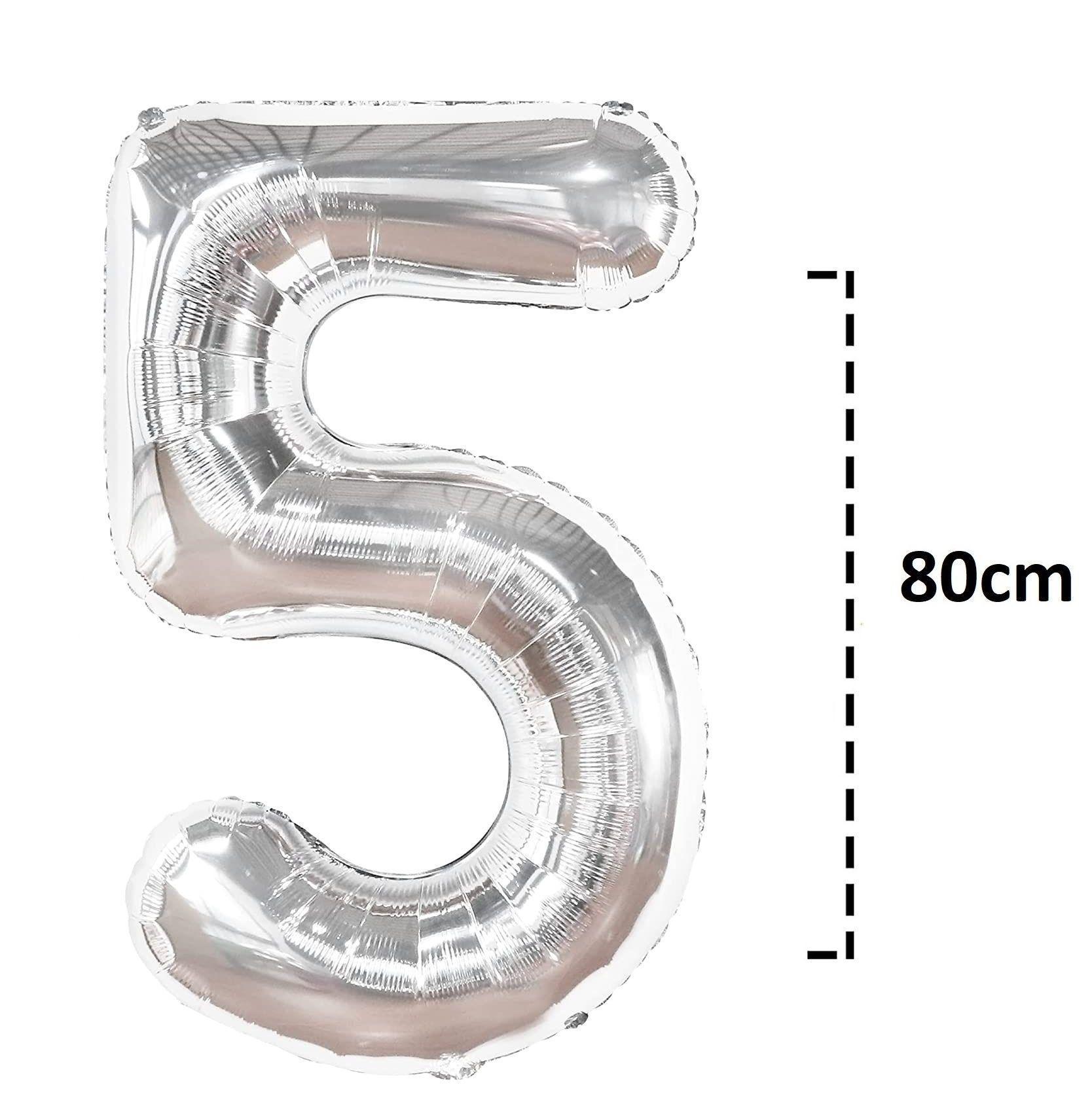  Globo Forma De Numero Globo Metalico Plateado Grande 5 80cm-2