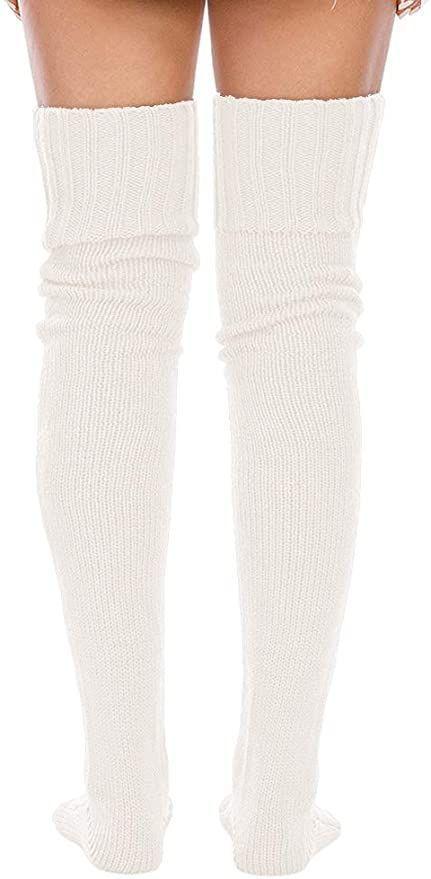 Calcetas Invierno tejidas encima de Rodilla BLANCO-2