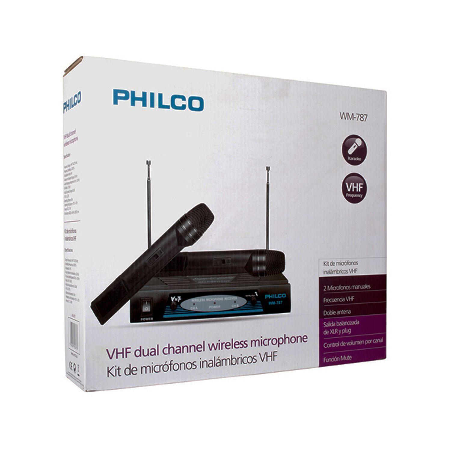 Kit 2 Microfonos Inalambrico Karaoke VHF Philco WM787-1