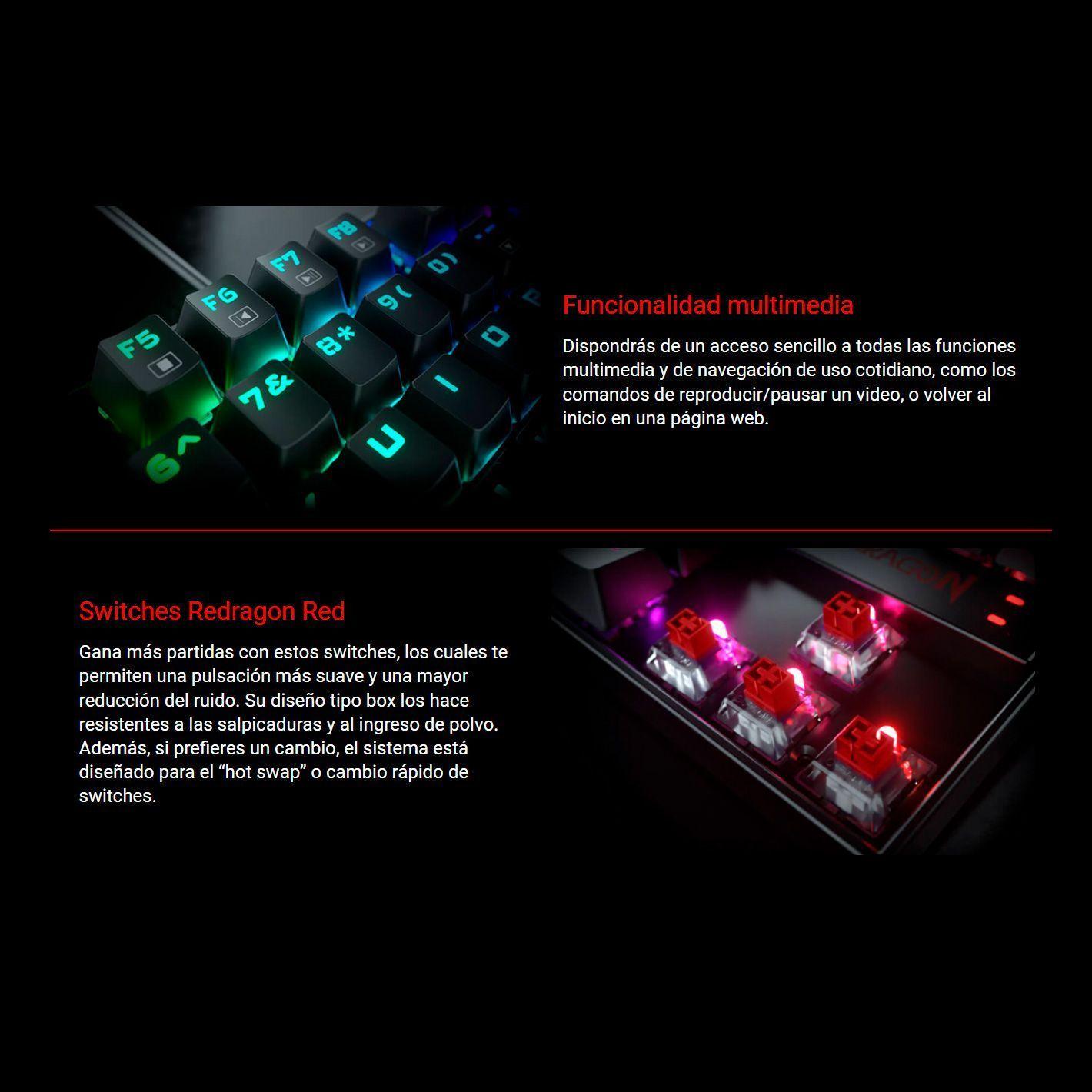 Teclado Gamer Mecánico Redragon Kumara K552 Rainbow-3