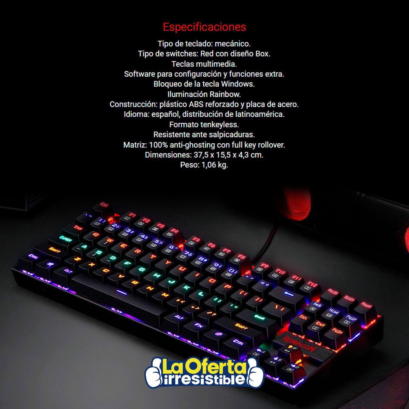 Teclado Gamer Mecánico Redragon Kumara K552 Rainbow-4