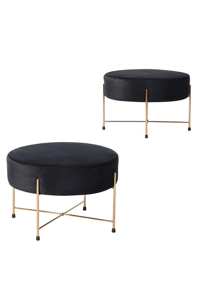 Banqueta Ottoman Pouf Ankara de Terciopelo Negro-3