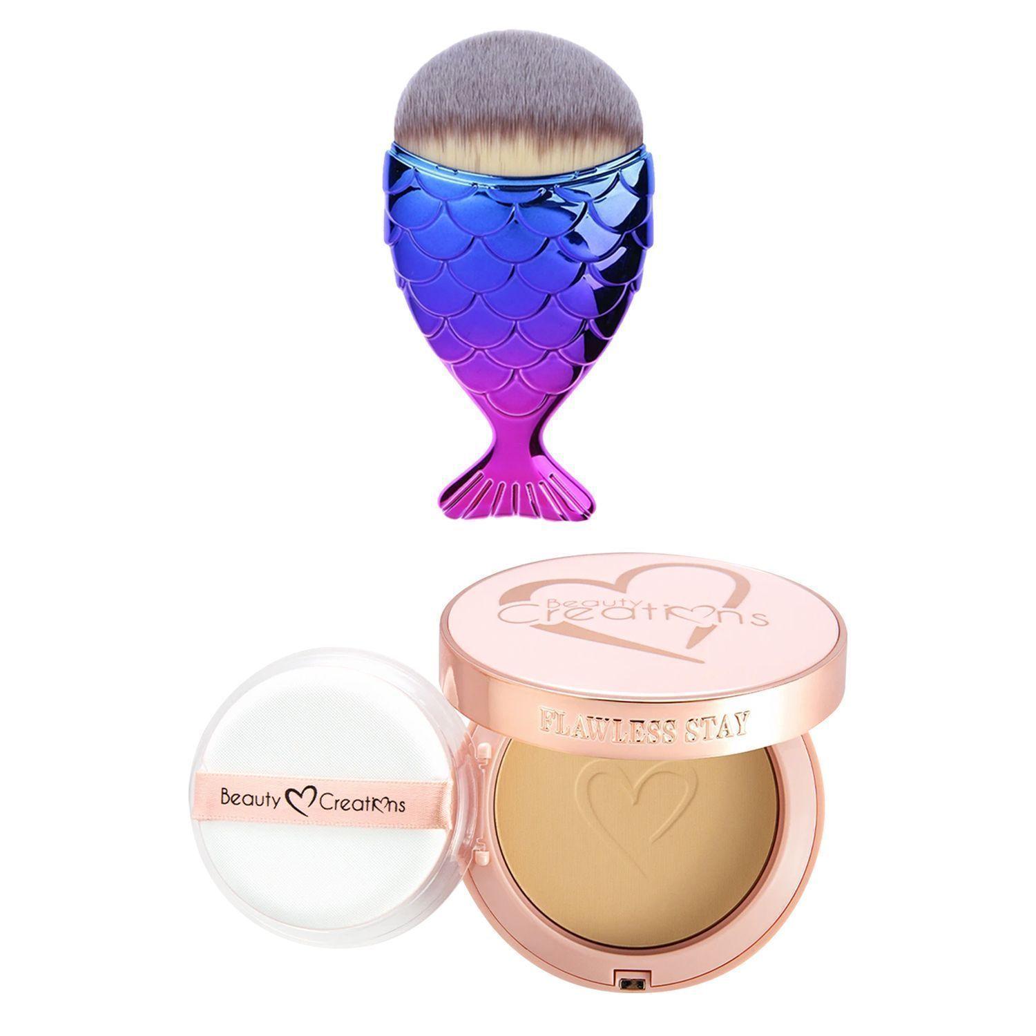 Pack Base En Polvo Flawless Stay FSP 6.0 Beauty Creations + Brocha Estilo Sirena Malú-0