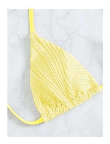 Traje Baño Tiro Alto Cintas Ajustables Tela Corrugada Realce-2